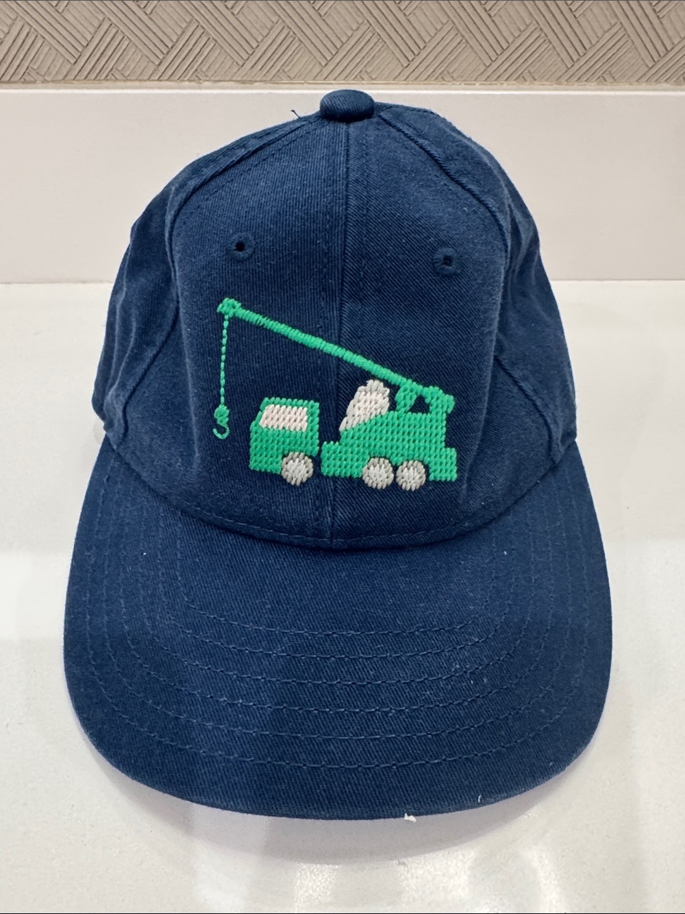 Harding Lane Kids Navy Blue Cap with Green Crane Truck Embroidery